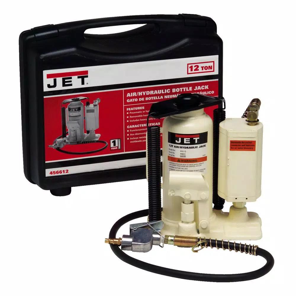 JET AHJ-12 12-Ton Air/Hydraulic Bottle Jack with Heavy-Duty Carrying Case