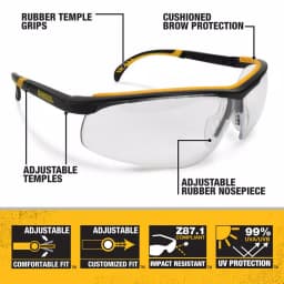 DEWALT DC Dual Injected Rubber Frame Safety Glasses with Clear Polycarbonate Lens thumbnail 2