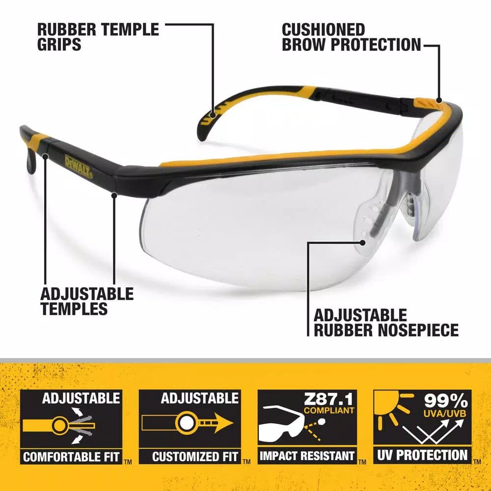 DEWALT DC Dual Injected Rubber Frame Safety Glasses with Clear Polycarbonate Lens