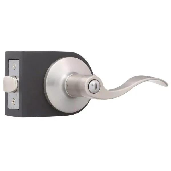 Toledo Fine Locks Satin Nickel Privacy Lever Set - Wave Style Interior Door Handle
