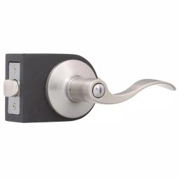 Toledo Fine Locks Satin Nickel Privacy Lever Set - Wave Style Interior Door Handle thumbnail 1