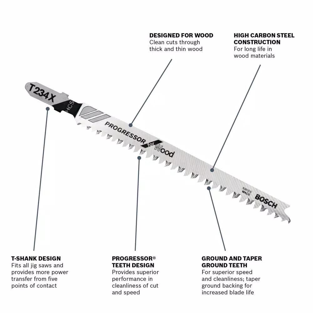 Bosch Progressor 4-1/2 in. High Carbon Steel T-Shank Jigsaw Blade Set for Wood, 35 TPI (3-Pack)