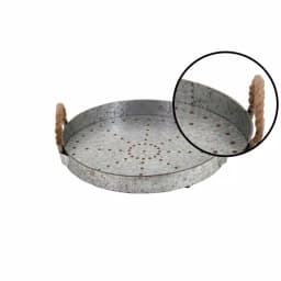 LITTON LANE 16" Farmhouse Rustic Gray Galvanized Iron Serving Tray with Rope Handles thumbnail 3