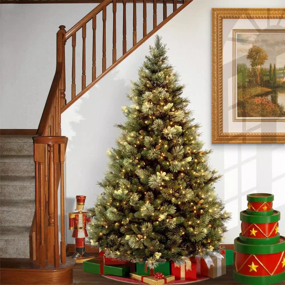 National Tree Company 7 ft. Carolina Pine Artificial Christmas Tree with 700 Clear Lights and Flocked Pine Cones