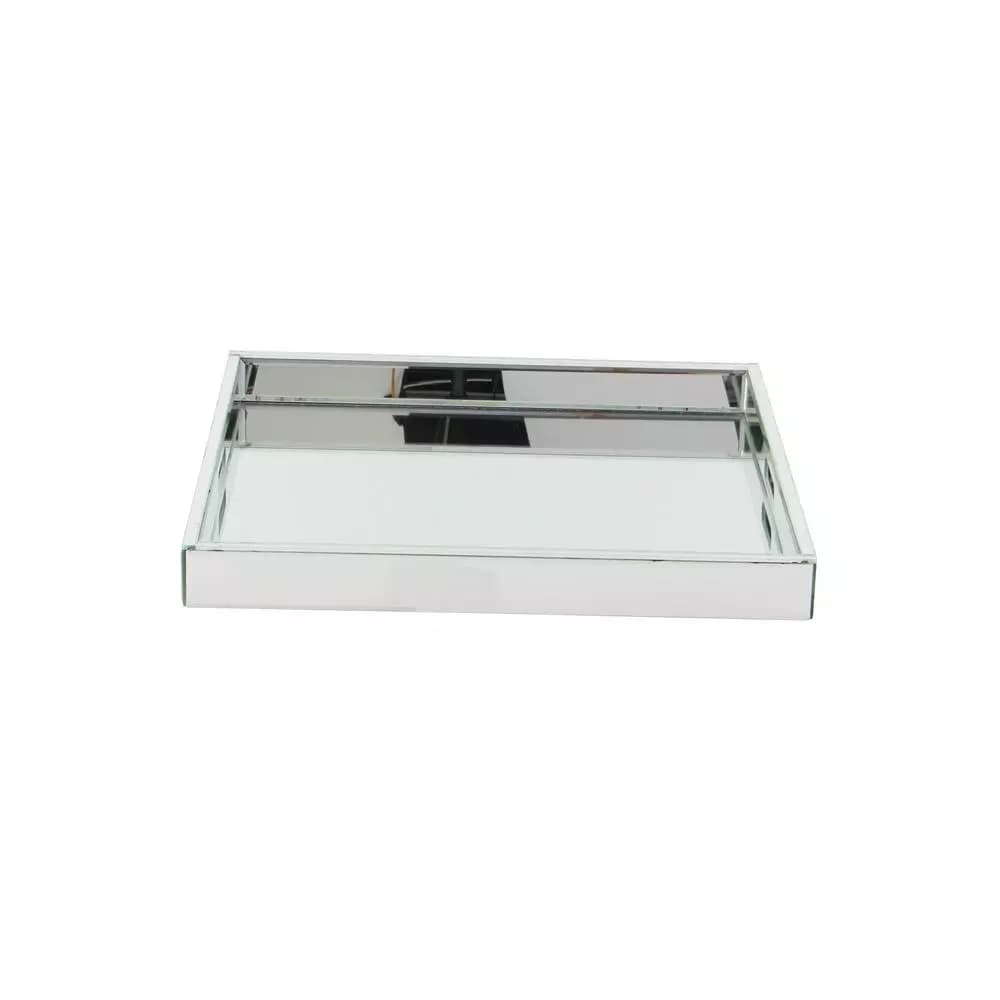 LITTON LANE 20 in. Square Modern Silver Decorative Mirror Tray with Polished Aluminum Exterior