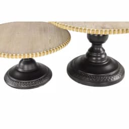 LITTON LANE Natural Beige Chinese Fir Wood and Black Iron Round Decorative Tray Stands Set of 2 thumbnail 4