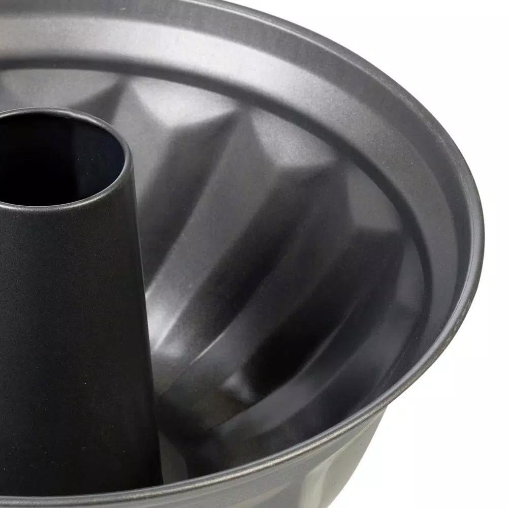 Home Basics Non-Stick Steel Fluted Bundt Cake Pan, Grey