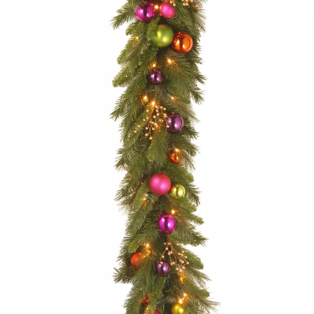 National Tree Company 6 ft. Kaleidoscope Artificial Fir Garland with 50 Warm White LED Lights and Multi-Color Ornaments