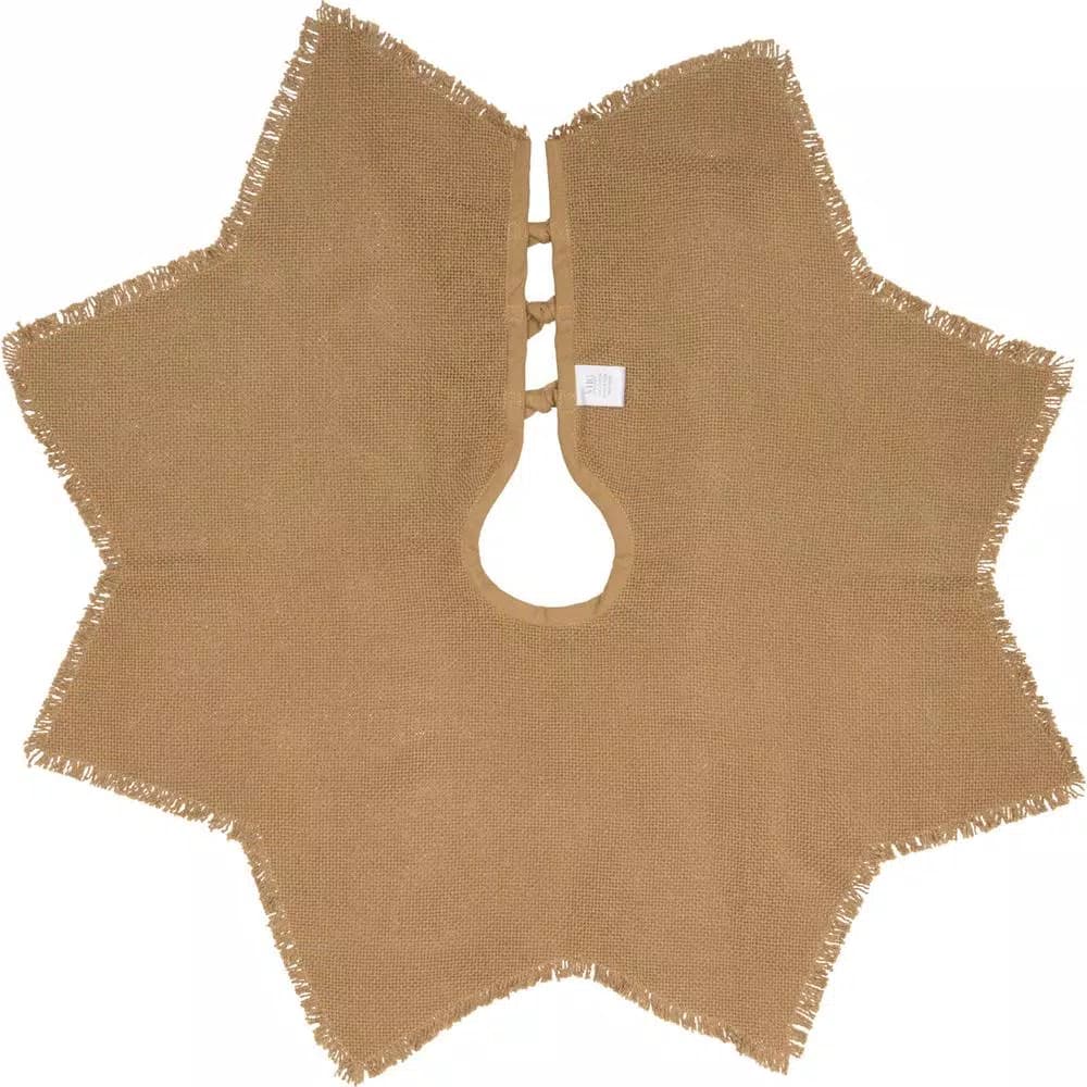 VHC Brands 21 in. Burlap Natural Tan Farmhouse Christmas Mini Tree Skirt with 8-Point Star Design