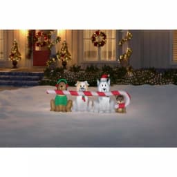 Home Accents Holiday 8 ft. W Pre-Lit Giant Airblown Inflatable Christmas Puppies with Candy Cane Scene thumbnail 2