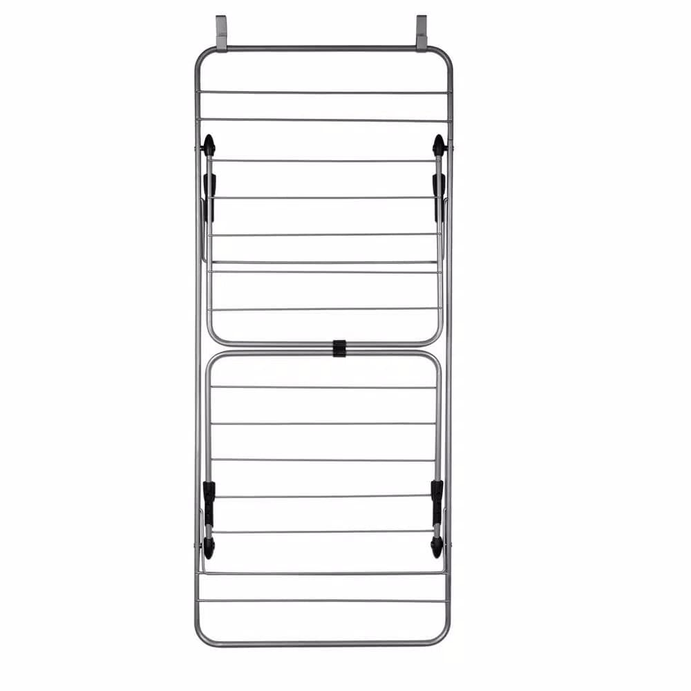 Home Basics 10-Bar Over-the-Door Towel Rack, Collapsible Steel Storage Organizer, Grey
