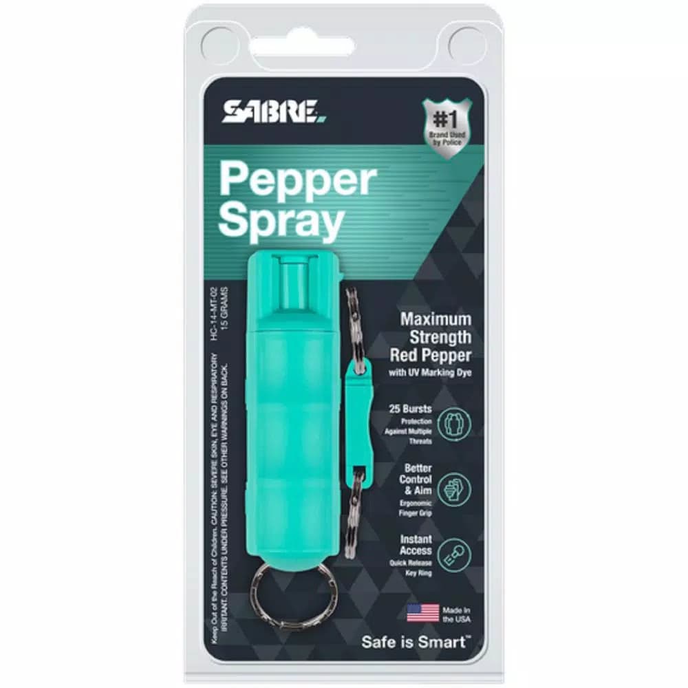 SABRE Pepper Spray Keychain with Quick Release Key Ring - Mint Green