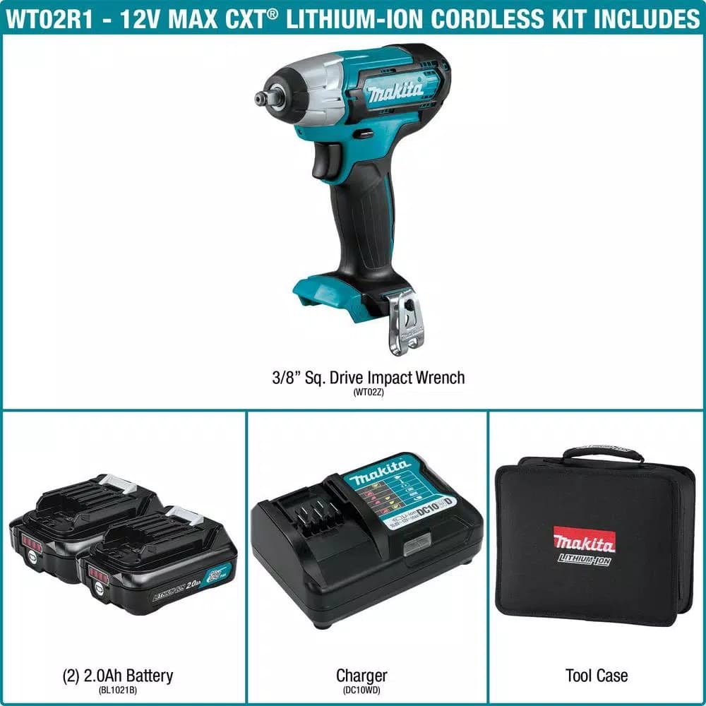 Makita 12V MAX CXT Cordless 3/8 in. Square Drive Impact Wrench Kit (WT02R1)