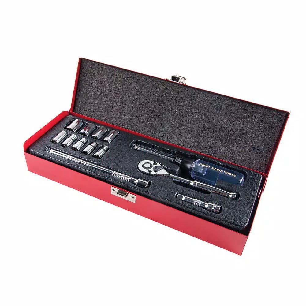 Klein Tools 1/4 in. Drive 13-Piece Socket Wrench Set with Hinged Metal Storage Box
