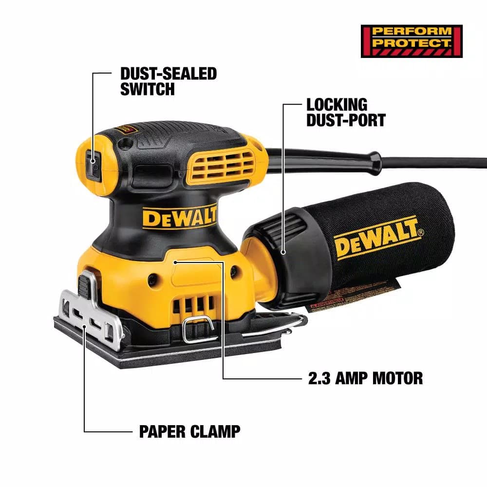 DEWALT DWE6411K 1/4 Sheet Palm Grip Corded Finishing Sander Kit with Contractor Bag
