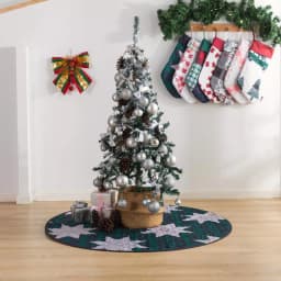 Country Living 48 in. Christmas Carol Plaid and Star Quilted Tree Skirt, Navy and Green thumbnail 4