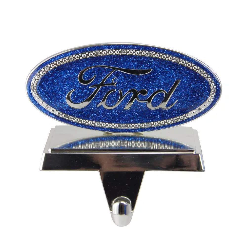 Northlight Ford Officially Licensed Silver Plated Logo Stocking Holder with Blue Glitter and Crystals