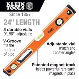 Klein Tools 24 in. Magnetic Bubble Level with V-Groove and High-Visibility Orange Body thumbnail 2