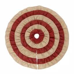 Glitzhome 48 in. Faux Burlap Christmas Tree Skirt - Red and Brown Striped Holiday Decor thumbnail 1