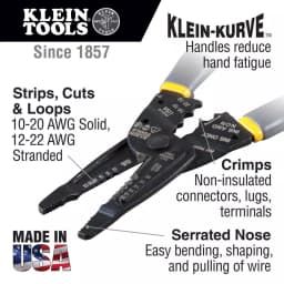 Klein Tools 7 in. Long Nose Wire Stripper and Cutter, 10-20 AWG Solid & 12-22 AWG Stranded, Multi-Tool Crimper thumbnail 2