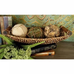 LITTON LANE Globe Trotter Set of 3 Seagrass Boat-Shaped Trays with Cherrywood Dowel Handles thumbnail 1
