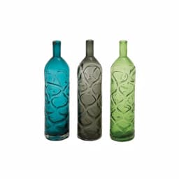 LITTON LANE 16 in. Polished Glass Spouted Vases with Geometric Embossed Embellishments, Set of 3 thumbnail 2