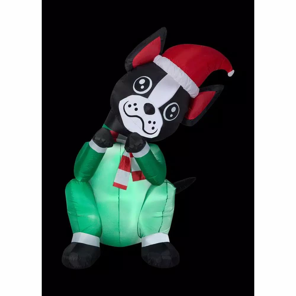 Airblown 6 ft. Inflatable Christmas Animated Begging Boston Terrier Outdoor Holiday Decoration