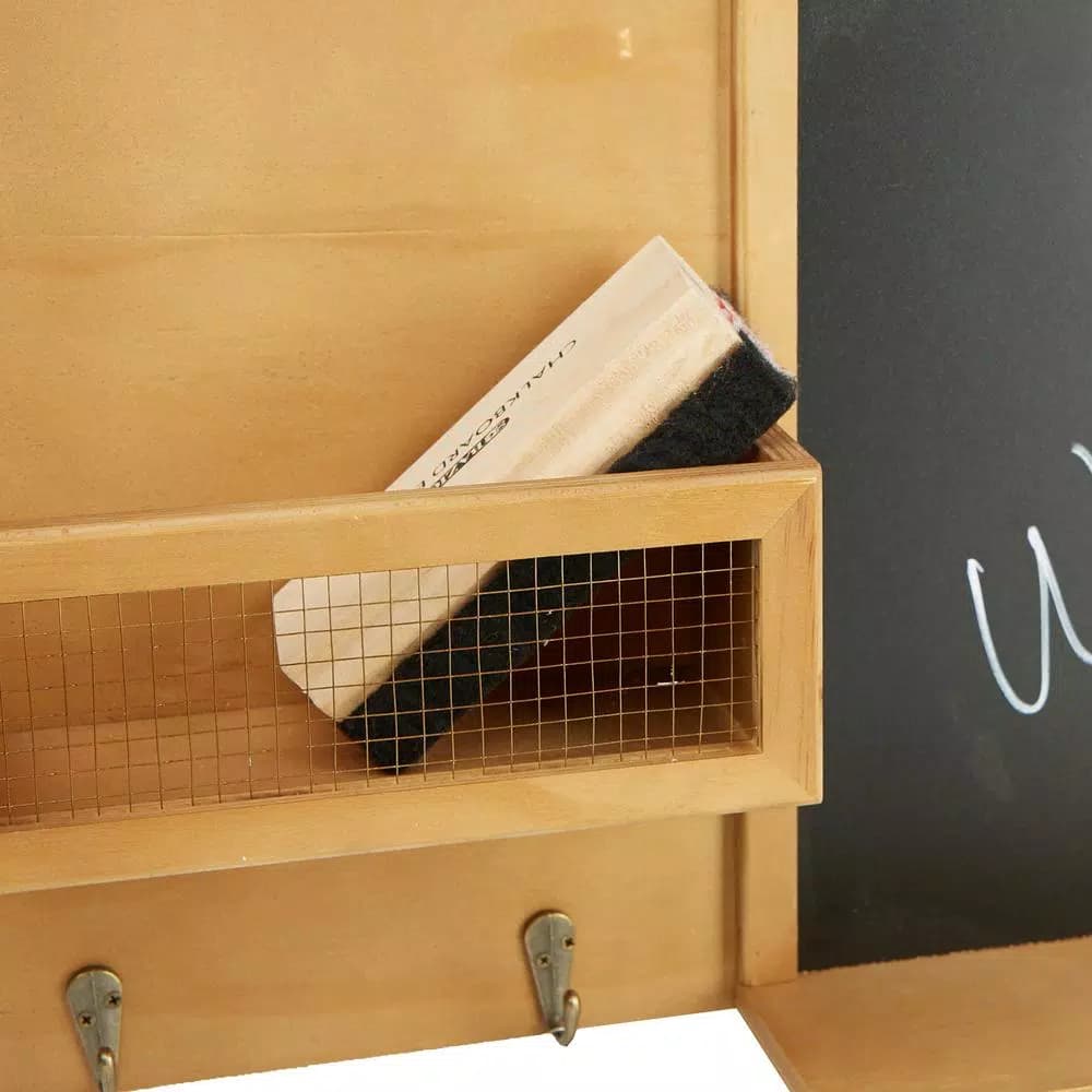 Mind Reader Brown Wall Mount Chalkboard Memo Board with Storage Hooks