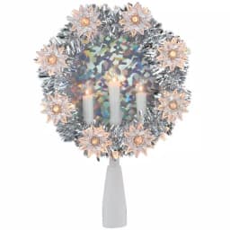 Northlight 7 in. Silver Tinsel Christmas Tree Topper Wreath with Lighted Candles and Star Lights thumbnail 1