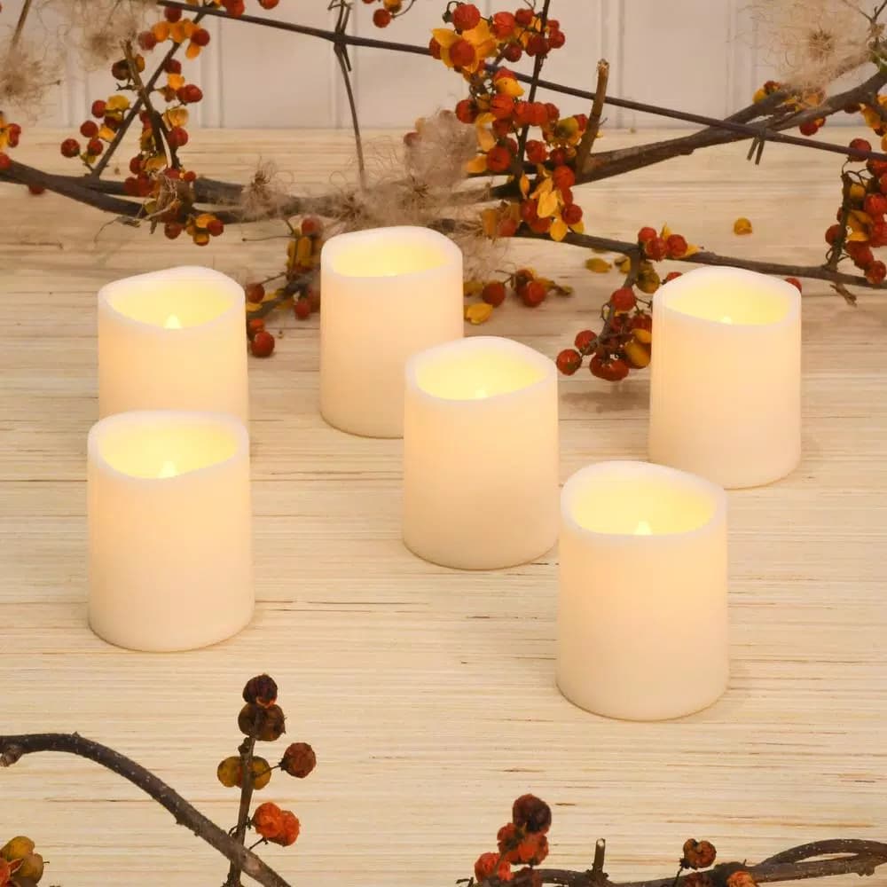 LUMABASE LED Amber Battery Operated Mini Pillar Candles, Set of 6, Flameless Flickering Lights