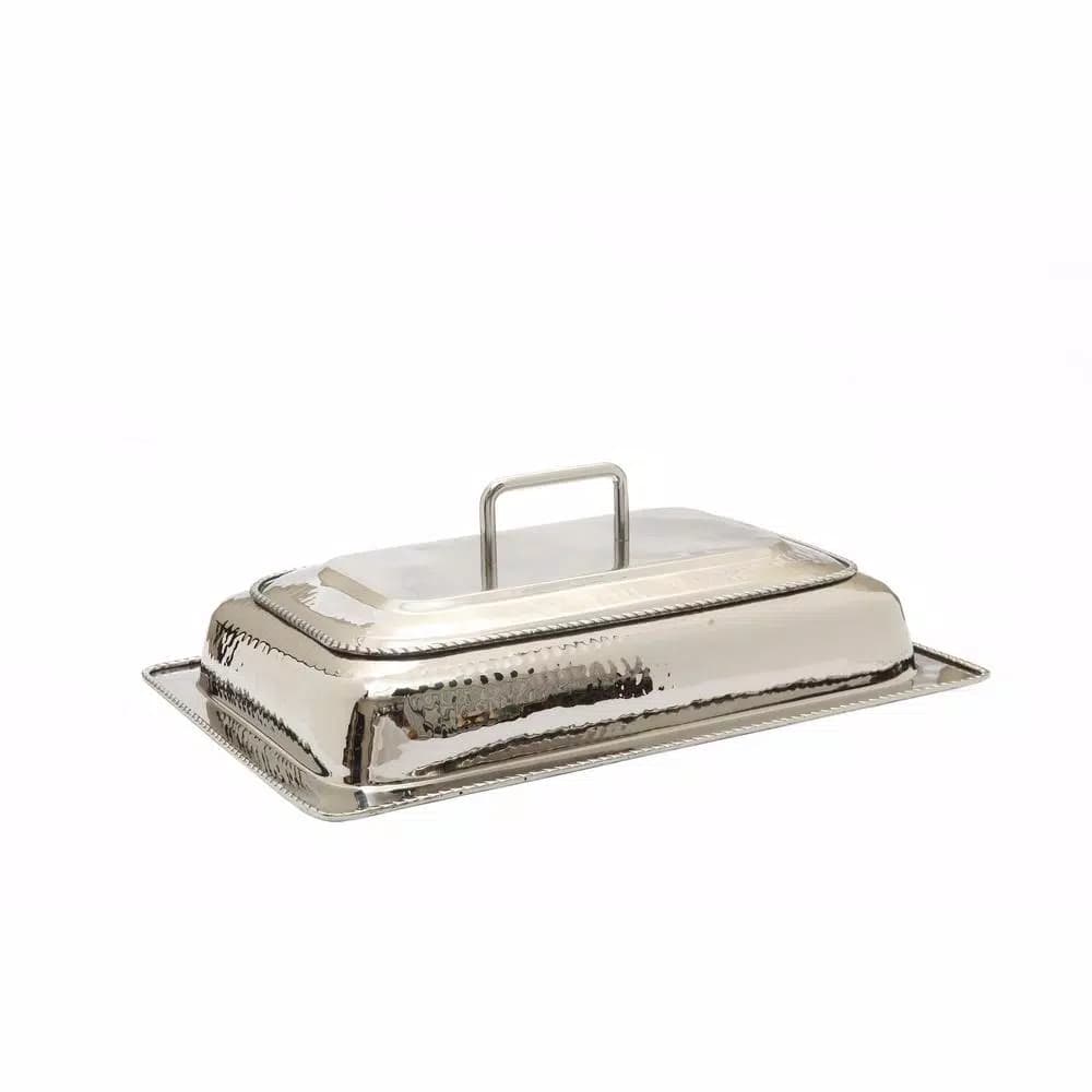 Old Dutch 8 Qt. Rectangular Polished Nickel over Stainless Steel Chafing Dish with Iron Stand
