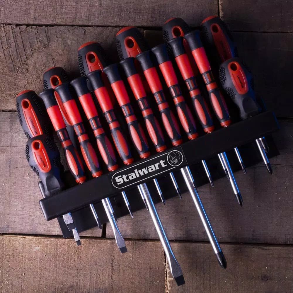 Stalwart 18-Piece Screwdriver Set with Magnetic Tips and Wall Mountable Rack