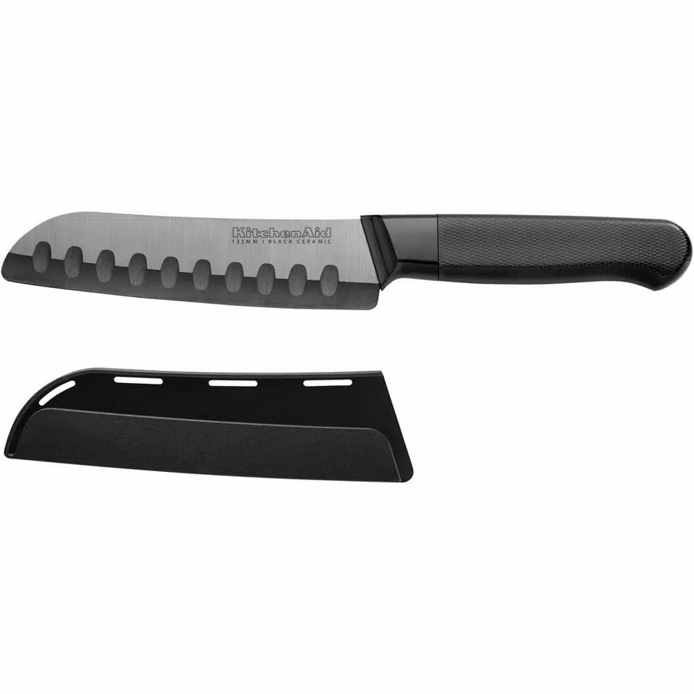 KitchenAid 4-Piece Ceramic Cutlery Set, Stone Grey Blades with Black Handles