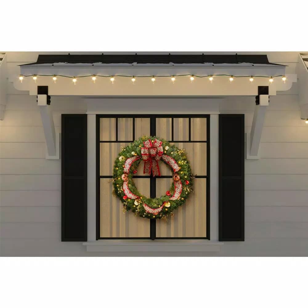 Home Accents Holiday 36 in. Royal Easton Pre-Lit LED Artificial Christmas Wreath with Gold Ornaments and Ribbon