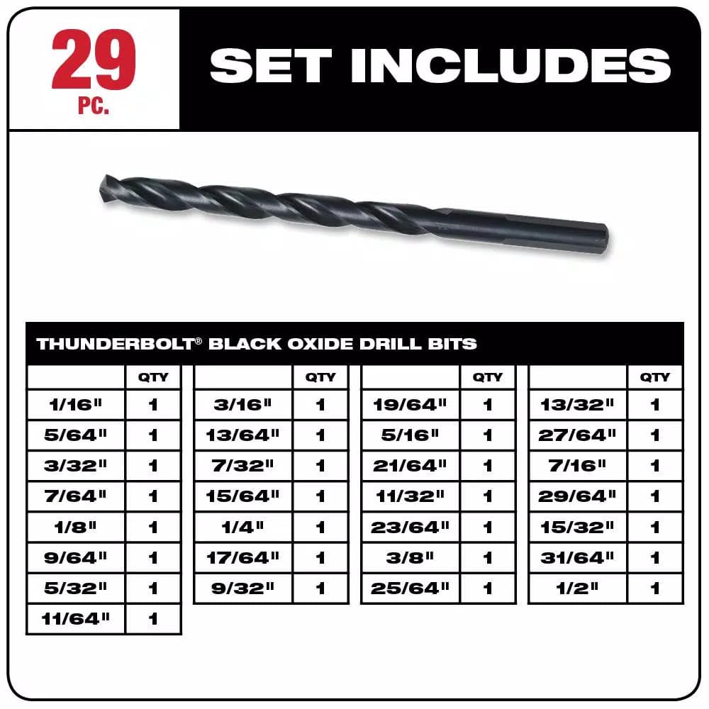 Milwaukee Thunderbolt Black Oxide Twist Drill Bit Set, 29-Piece