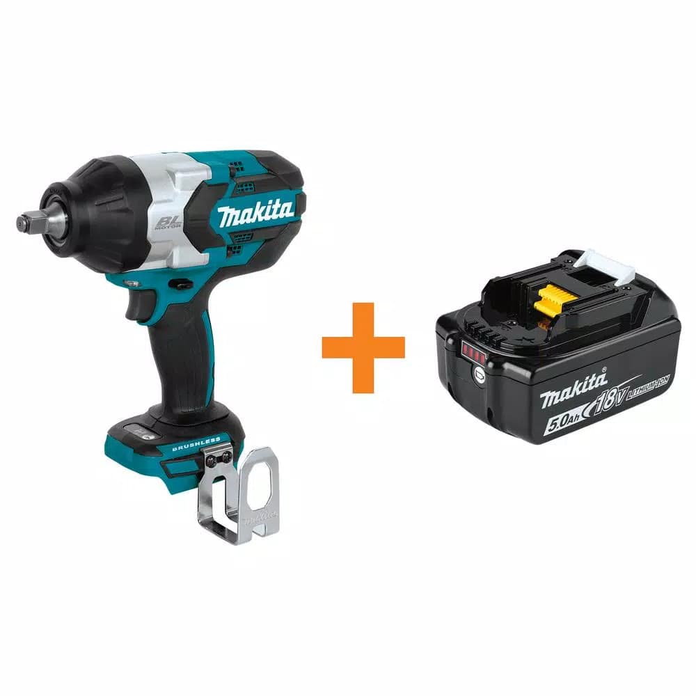 Makita 18V LXT Brushless Cordless High Torque 1/2 in. Square Drive Impact Wrench with 5.0 Ah Battery