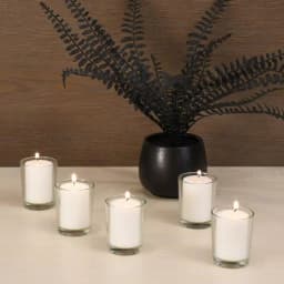 LUMABASE White Unscented Paraffin Votive Candles with Clear Glass Holders, 12-Count, 15-Hour Burn Time thumbnail 5