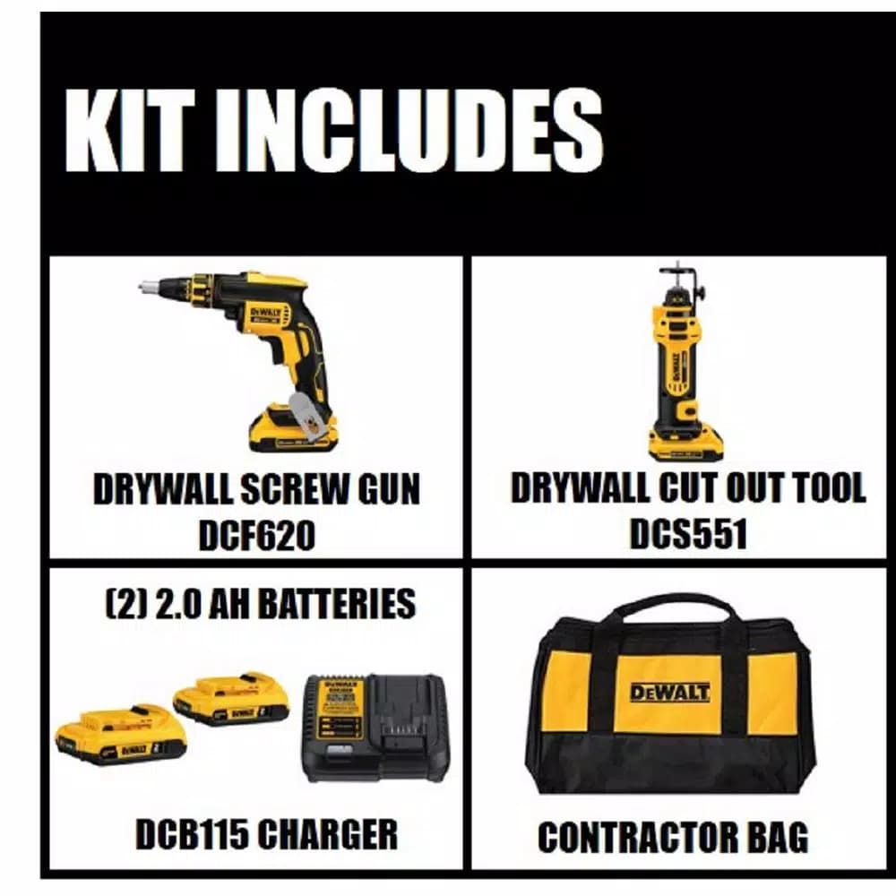 DEWALT 20V MAX XR Cordless Drywall Screw Gun and Cut-out Tool Combo Kit with (2) 2.0Ah Batteries & Charger