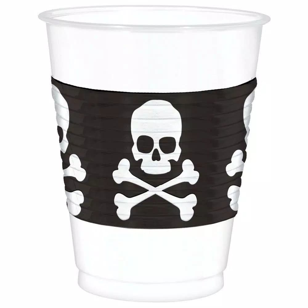 Amscan's Skull and Crossbones Halloween Plastic Cups, 16 oz, White/Black, 50 Count (2-Pack)