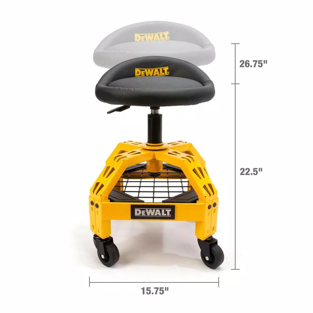 DEWALT Heavy-Duty Adjustable Shop Stool with Casters and Storage Shelf, 300 lb Capacity