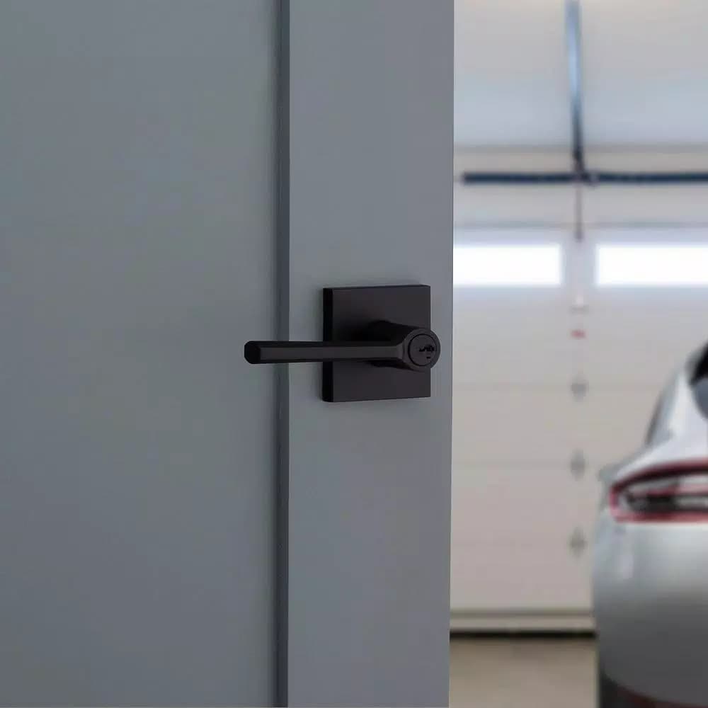 Kwikset Lisbon Square Matte Black Keyed Entry Door Lever with SmartKey Security