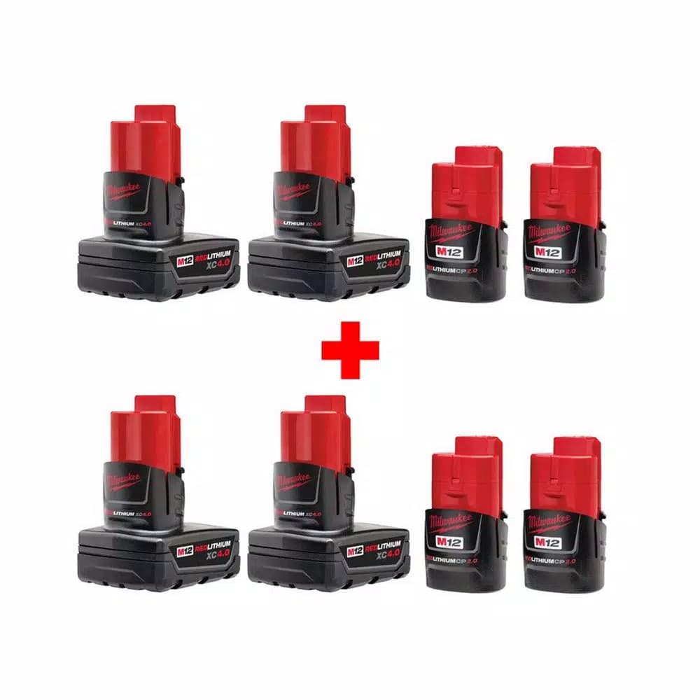 Milwaukee M12 12V Lithium-Ion Battery Combo Kit - (4) 2.0 Ah and (4) 4.0 Ah Batteries