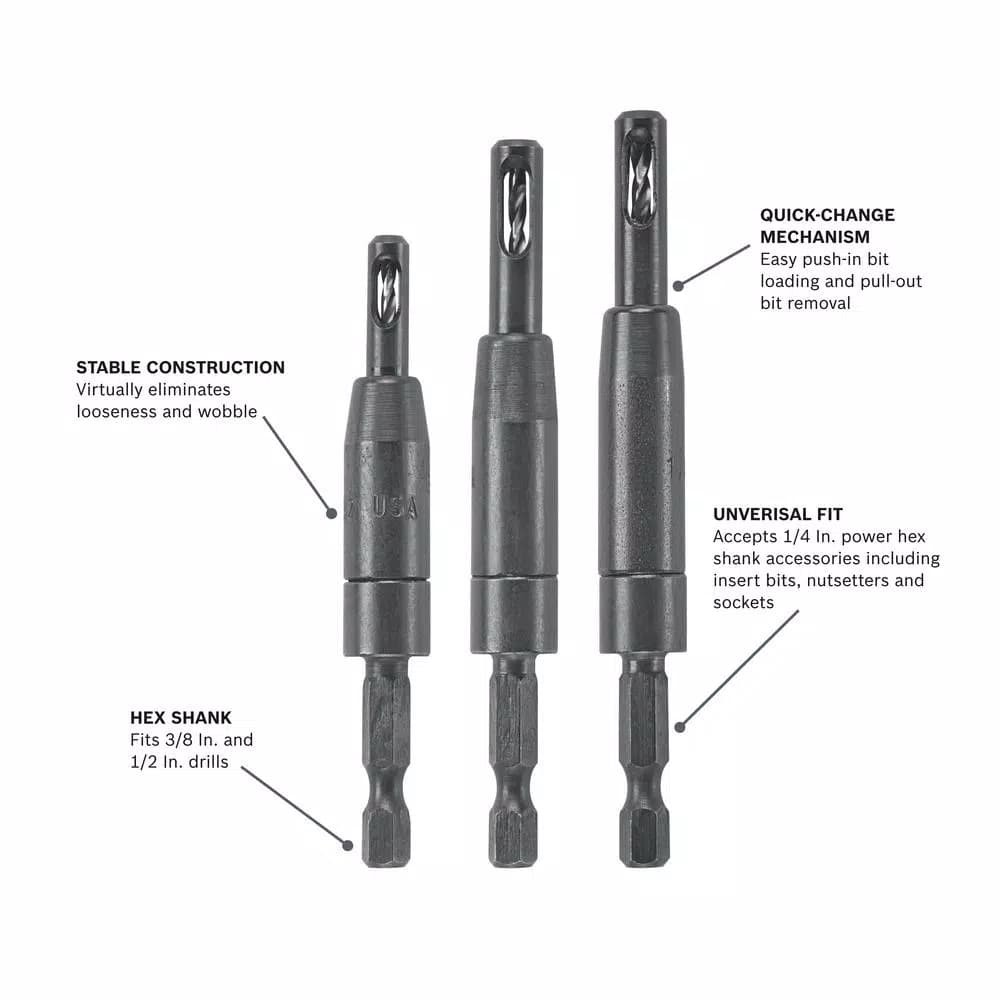 Bosch Clic-Change 1/4 in. Steel Self-Centering Drill Bit Set, 3-Piece