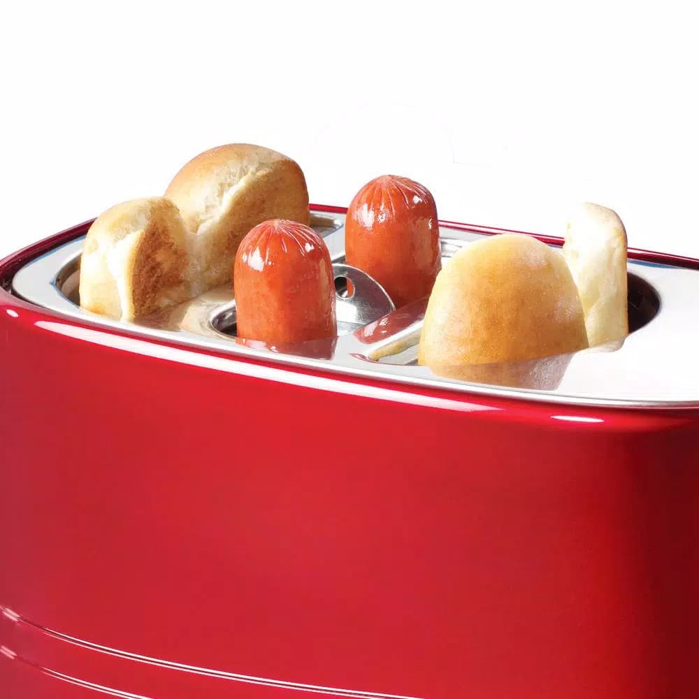 Nostalgia Retro Series 2-Slice Red Hot Dog and Bun Toaster with Mini Tongs