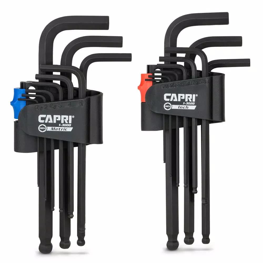 Capri Tools 18-Piece S2 Steel Long Arm Hex Key Set, Metric & SAE with Ballpoint End