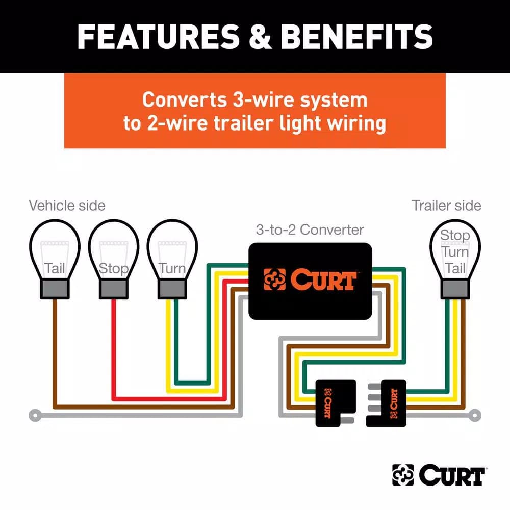 CURT Tail Light Converter - 3-Wire to 2-Wire System Adapter