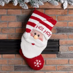 Glitzhome 20 in. Handmade Hooked Christmas Stocking with 3D Santa Design - Red & White thumbnail 4
