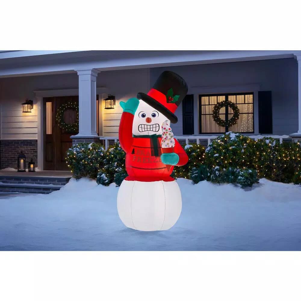 Home Accents Holiday 6 ft. Animated Airblown Inflatable Shivering Snowman with Ugly Sweater and Ice Cream