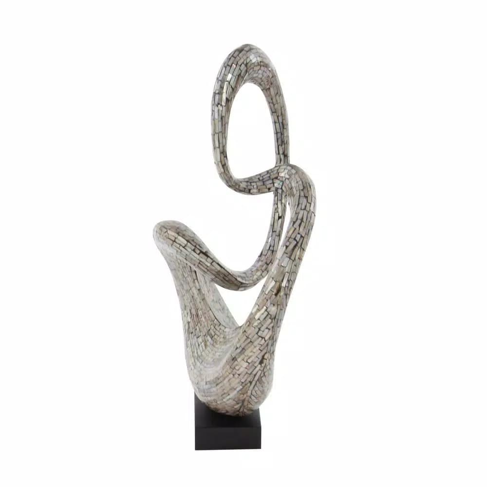 LITTON LANE Abstract Polystone Loop Sculpture with Mother of Pearl Capiz Shell Inlay