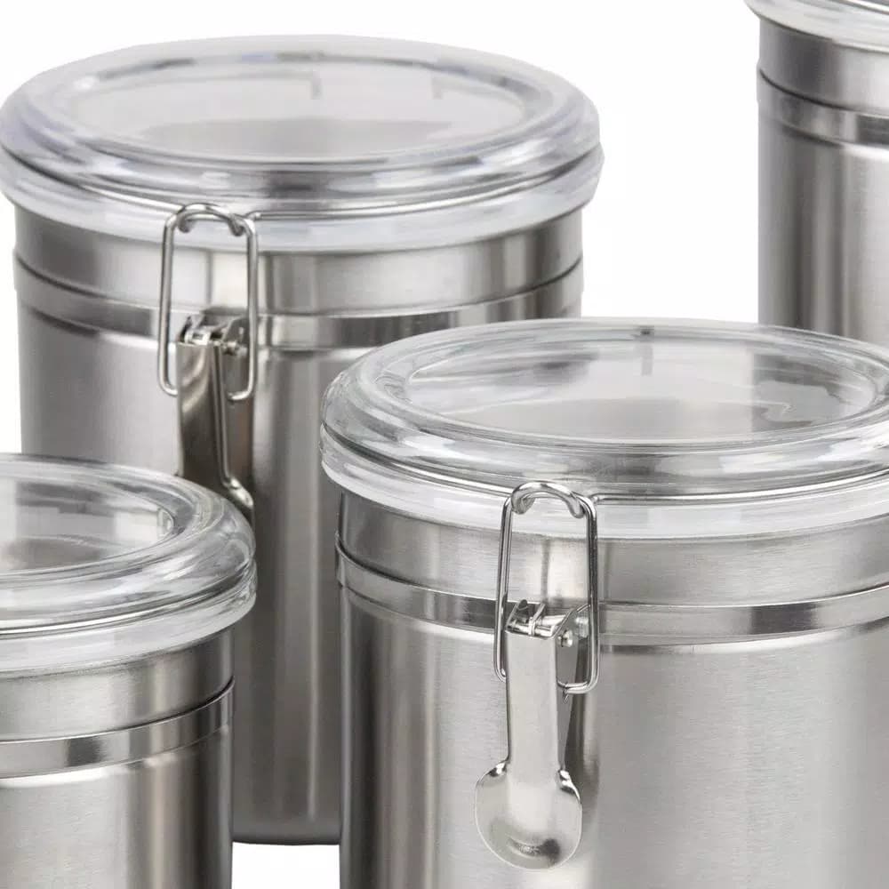 Home Basics Stainless Steel 4-Piece Canister Set with Airtight Translucent Lids